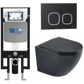 Комплект унитаза с инсталляцией WeltWasser Amberg 497 +Merzbach 043 MT-BL +Amberg RD-BL 10000011327 черный матовый