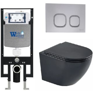 Комплект унитаза с инсталляцией WeltWasser Amberg 497 +Merzbach 043 MT-BL +Amberg RD-CR 10000011331 черный матовый