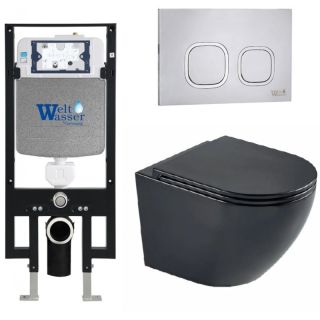 Комплект унитаза с инсталляцией WeltWasser Amberg 497 +Merzbach 043 MT-BL +Amberg RD-MT CR 10000011332 черный матовый