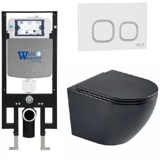 Комплект унитаза с инсталляцией WeltWasser Amberg 497 +Merzbach 043 MT-BL +Amberg RD-WT 10000011333 черный матовый