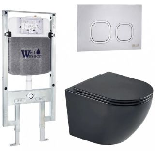 Комплект унитаза с инсталляцией WeltWasser Amberg 497 ST +Merzbach 043 MT-BL +Amberg RD-MT CR 10000011337 черный матовый