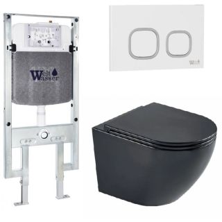 Комплект унитаза с инсталляцией WeltWasser Amberg 497 ST +Merzbach 043 MT-BL +Amberg RD-WT 10000011338 черный матовый
