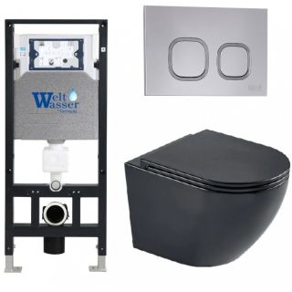 Комплект унитаза с инсталляцией WeltWasser Amberg 506 +Merzbach 043 MT-BL +Amberg RD-CR 10000011341 черный матовый