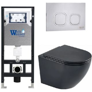 Комплект унитаза с инсталляцией WeltWasser Amberg 506 +Merzbach 043 MT-BL +Amberg RD-MT CR 10000011342 черный матовый