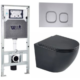 Комплект унитаза с инсталляцией WeltWasser Amberg 506 ST +Merzbach 043 MT-BL +Amberg RD-CR 10000011346 черный матовый