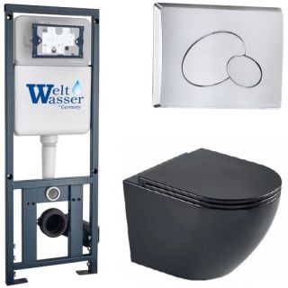 Комплект унитаза с инсталляцией WeltWasser Marberg 410 +Merzbach 043 MT-BL +MAR 410 RD-CR 10000011350 черный матовый