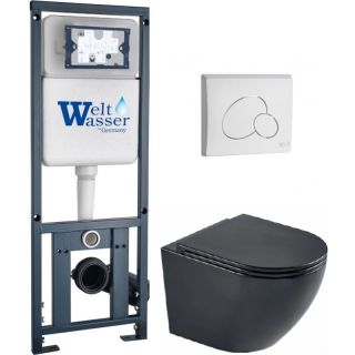 Комплект унитаза с инсталляцией WeltWasser Marberg 410 +Merzbach 043 MT-BL +MAR 410 RD GL-WT 10000011351 черный матовый