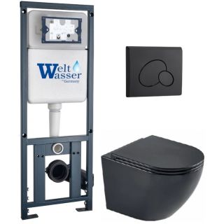 Комплект унитаза с инсталляцией WeltWasser Marberg 410 +Merzbach 043 MT-BL +MAR 410 RD MT-BL 10000011352 черный матовый