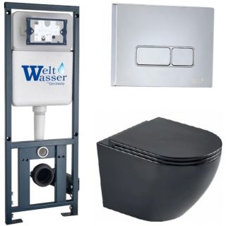 Комплект унитаза с инсталляцией WeltWasser Marberg 410 +Merzbach 043 MT-BL +MAR 410 SE-CR 10000011353 черный матовый