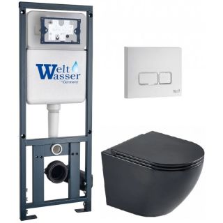 Комплект унитаза с инсталляцией WeltWasser Marberg 410 +Merzbach 043 MT-BL +MAR 410 SE GL-WT 10000011354 черный матовый
