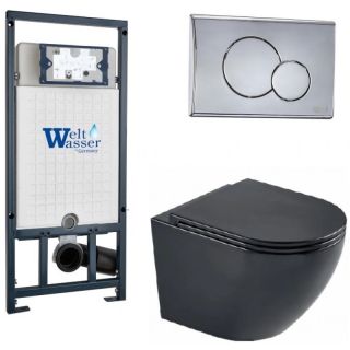 Комплект унитаза с инсталляцией WeltWasser Marberg 507 +Merzbach 043 MT-BL +MAR 507 RD-CR 10000011357 черный матовый