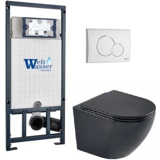 Комплект унитаза с инсталляцией WeltWasser Marberg 507 +Merzbach 043 MT-BL +MAR 507 RD GL-WT 10000011358 черный матовый