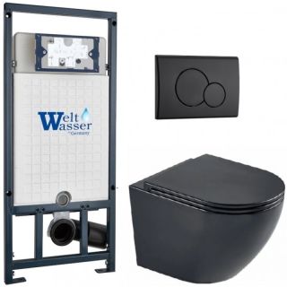 Комплект унитаза с инсталляцией WeltWasser Marberg 507 +Merzbach 043 MT-BL +MAR 507 RD MT-BL 10000011359 черный матовый