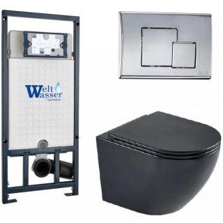 Комплект унитаза с инсталляцией WeltWasser Marberg 507 +Merzbach 043 MT-BL +MAR 507 SE-CR 10000011360 черный матовый