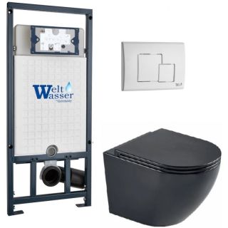 Комплект унитаза с инсталляцией WeltWasser Marberg 507 +Merzbach 043 MT-BL +MAR 507 SE GL-WT 10000011361 черный матовый