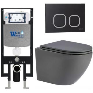 Комплект унитаза с инсталляцией WeltWasser Amberg 497 +Merzbach 043 MT-GR +Amberg RD-BL 10000011370 серый матовый