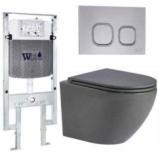 Комплект унитаза с инсталляцией WeltWasser Amberg 497 ST +Merzbach 043 MT-GR +Amberg RD-CR 10000011376 серый матовый