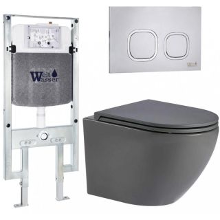 Комплект унитаза с инсталляцией WeltWasser Amberg 497 ST +Merzbach 043 MT-GR +Amberg RD-MT CR 10000011377 серый матовый