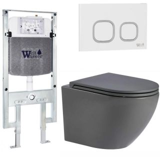 Комплект унитаза с инсталляцией WeltWasser Amberg 497 ST +Merzbach 043 MT-GR +Amberg RD-WT 10000011378 серый матовый