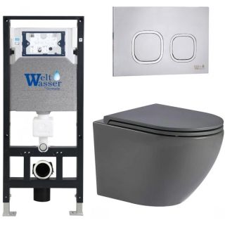 Комплект унитаза с инсталляцией WeltWasser Amberg 506 +Merzbach 043 MT-GR +Amberg RD-MT CR 10000011382 серый матовый