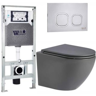 Комплект унитаза с инсталляцией WeltWasser Amberg 506 ST +Merzbach 043 MT-GR +Amberg RD-MT CR 10000011387 серый матовый