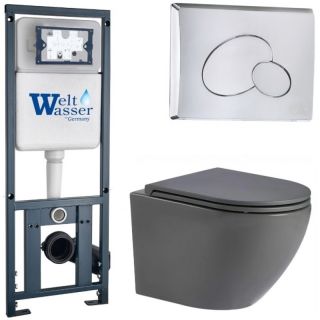 Комплект унитаза с инсталляцией WeltWasser Marberg 410 +Merzbach 043 MT-GR +MAR 410 RD-CR 10000011390 серый матовый