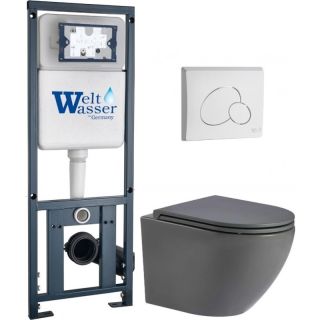 Комплект унитаза с инсталляцией WeltWasser Marberg 410 +Merzbach 043 MT-GR +MAR 410 RD GL-WT 10000011391 серый матовый