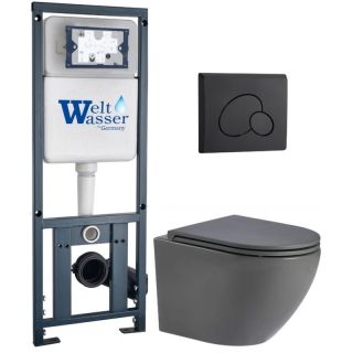 Комплект унитаза с инсталляцией WeltWasser Marberg 410 +Merzbach 043 MT-GR +MAR 410 RD MT-BL 10000011392 серый матовый