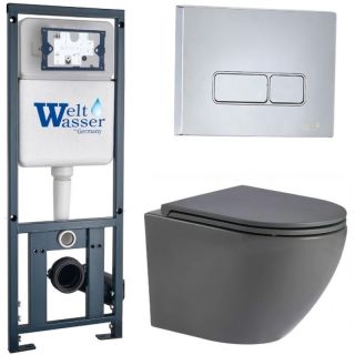 Комплект унитаза с инсталляцией WeltWasser Marberg 410 +Merzbach 043 MT-GR +MAR 410 SE-CR 10000011393 серый матовый