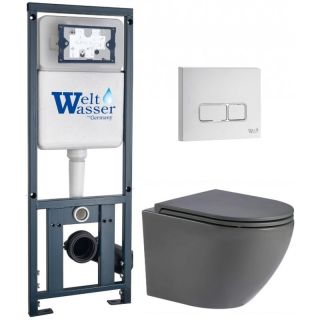 Комплект унитаза с инсталляцией WeltWasser Marberg 410 +Merzbach 043 MT-GR +MAR 410 SE GL-WT 10000011394 серый матовый