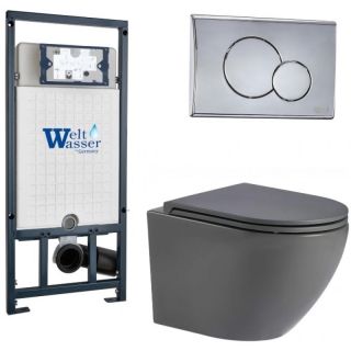 Комплект унитаза с инсталляцией WeltWasser Marberg 507 +Merzbach 043 MT-GR +MAR 507 RD-CR 10000011397 серый матовый