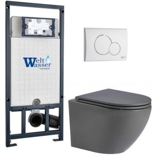 Комплект унитаза с инсталляцией WeltWasser Marberg 507 +Merzbach 043 MT-GR +MAR 507 RD GL-WT 10000011398 серый матовый