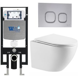 Комплект унитаза с инсталляцией WeltWasser Amberg 497 +Merzbach 043 MT-WT +Amberg RD-CR 10000011411 белый матовый