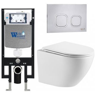 Комплект унитаза с инсталляцией WeltWasser Amberg 497 +Merzbach 043 MT-WT +Amberg RD-MT CR 10000011412 белый матовый