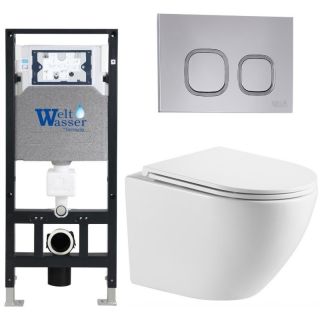 Комплект унитаза с инсталляцией WeltWasser Amberg 506 +Merzbach 043 MT-WT +Amberg RD-CR 10000011421 белый матовый