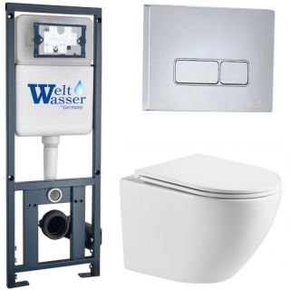 Комплект унитаза с инсталляцией WeltWasser Marberg 410 +Merzbach 043 MT-WT +MAR 410 SE-CR 10000011433 белый матовый