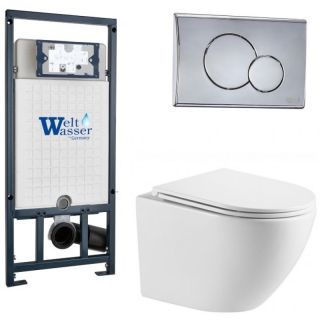 Комплект унитаза с инсталляцией WeltWasser Marberg 507 +Merzbach 043 MT-WT +MAR 507 RD-CR 10000011437 белый матовый