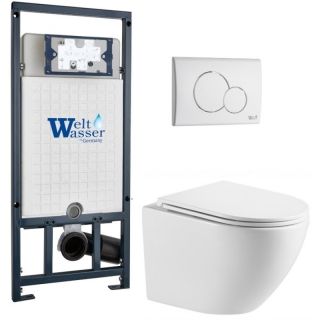 Комплект унитаза с инсталляцией WeltWasser Marberg 507 +Merzbach 043 MT-WT +MAR 507 RD GL-WT 10000011438 белый матовый