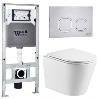 Комплект унитаза с инсталляцией WeltWasser Amberg 506 ST +Salzbach 043 GL-WT +Amberg RD-MT CR 10000011506 белый глянцевый