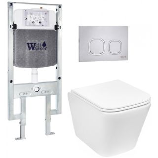 Комплект унитаза с инсталляцией Weltwasser Amberg 497 ST + Gelbach 043 GL-WT + Amberg RD-MT CR 10000011858 белый глянцевый