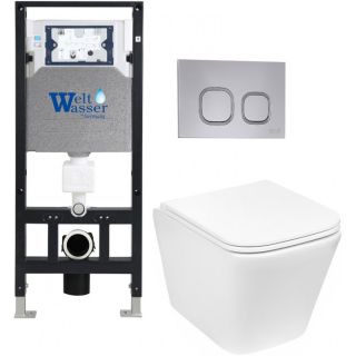 Комплект унитаза с инсталляцией Weltwasser Amberg 506 + Gelbach 043 GL-WT + Amberg RD-CR 10000011862 белый глянцевый