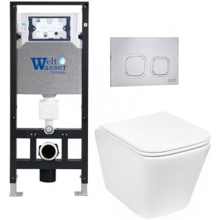 Комплект унитаза с инсталляцией Weltwasser Amberg 506 + Gelbach 043 GL-WT + Amberg RD-MT CR 10000011863 белый глянцевый