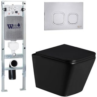 Комплект унитаза с инсталляцией Weltwasser Amberg 350 ST + Gelbach 043 GL-BL + Amberg RD-MT CR 10000011928 черный глянцевый