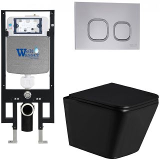 Комплект унитаза с инсталляцией Weltwasser Amberg 497 + Gelbach 043 GL-BL + Amberg RD-CR 10000011932 черный глянцевый