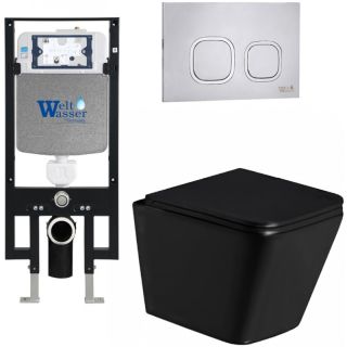 Комплект унитаза с инсталляцией Weltwasser Amberg 497 + Gelbach 043 GL-BL + Amberg RD-MT CR 10000011933 черный глянцевый