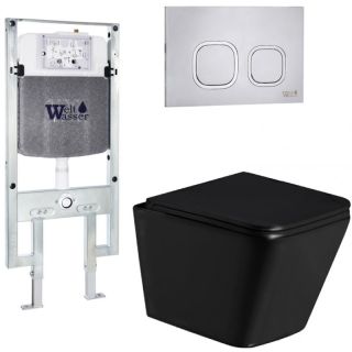 Комплект унитаза с инсталляцией Weltwasser Amberg 497 ST + Gelbach 043 GL-BL + Amberg RD-MT CR 10000011938 черный глянцевый