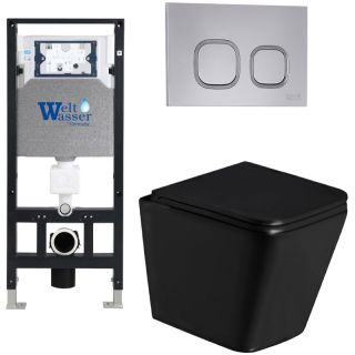 Комплект унитаза с инсталляцией Weltwasser Amberg 506 + Gelbach 043 GL-BL + Amberg RD-CR 10000011942 черный глянцевый