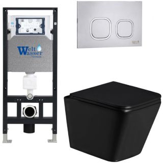 Комплект унитаза с инсталляцией Weltwasser Amberg 506 + Gelbach 043 GL-BL + Amberg RD-MT CR 10000011943 черный глянцевый