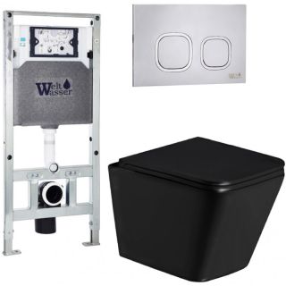 Комплект унитаза с инсталляцией Weltwasser Amberg 506 ST + Gelbach 043 GL-BL + Amberg RD-MT CR 10000011948 черный глянцевый