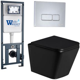 Комплект унитаза с инсталляцией Weltwasser Marberg 410 + Gelbach 043 GL-BL + MAR 410 SE CR 10000011954 черный глянцевый